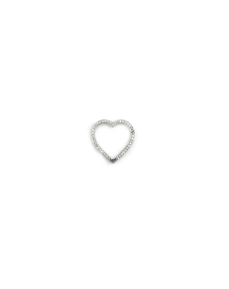 14K White Gold Heart Lock Connector Featuring Pavé Diamonds 1