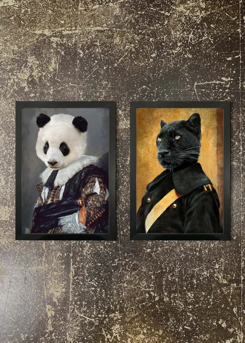 2-Print Contrasting Animal Duo – Panda & Panther Framed Prints 1