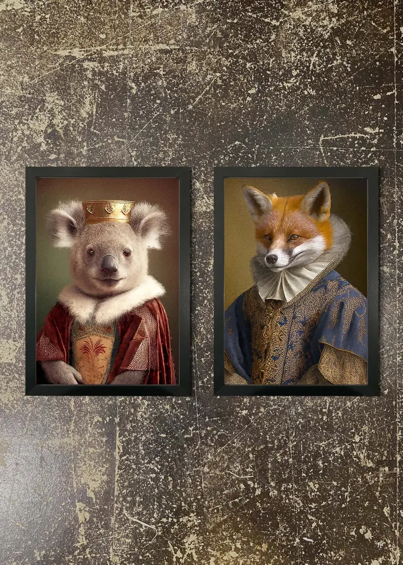 2-Print Woodland Animal Duo – Koala & Fox Framed Prints 1