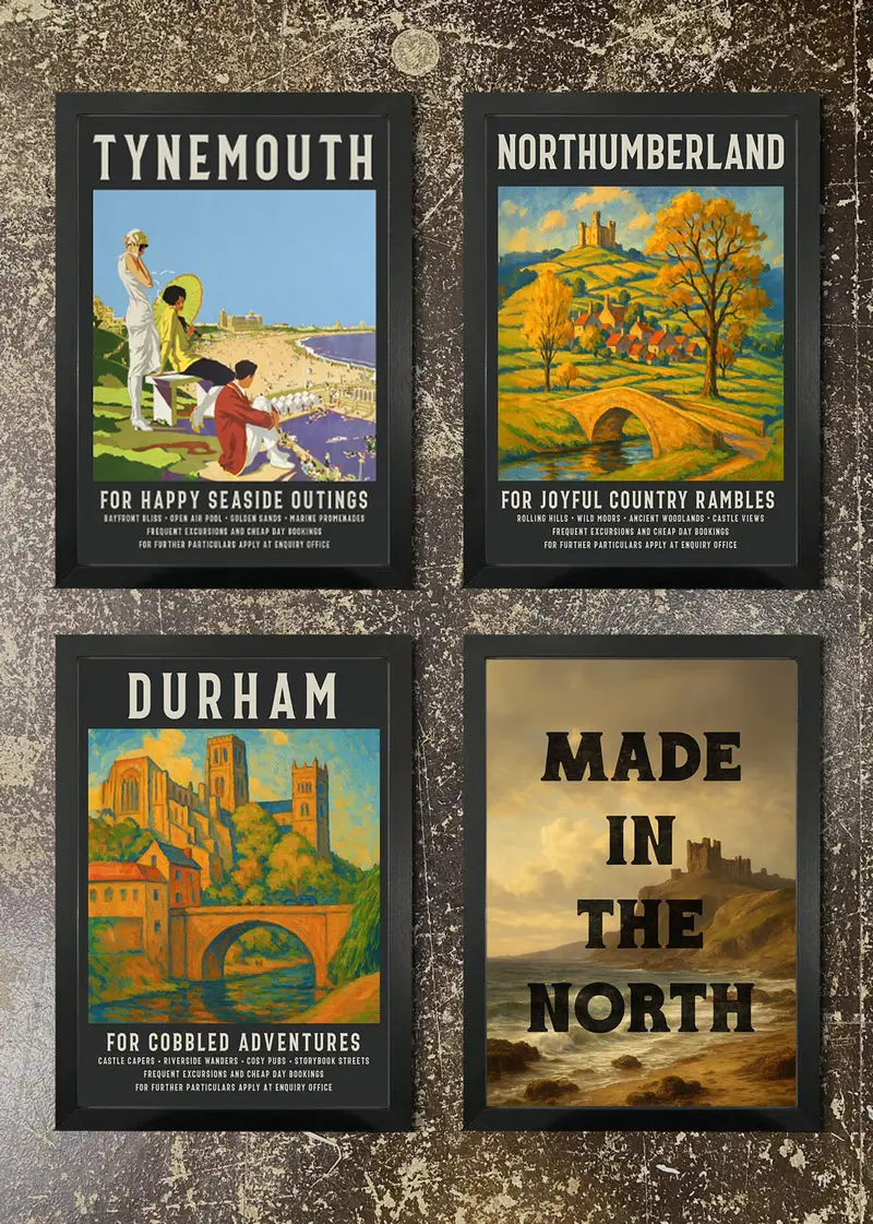 4-Print Northeast England Art Bundle – Tynemouth, Northumberland, Durham & Made In North 1