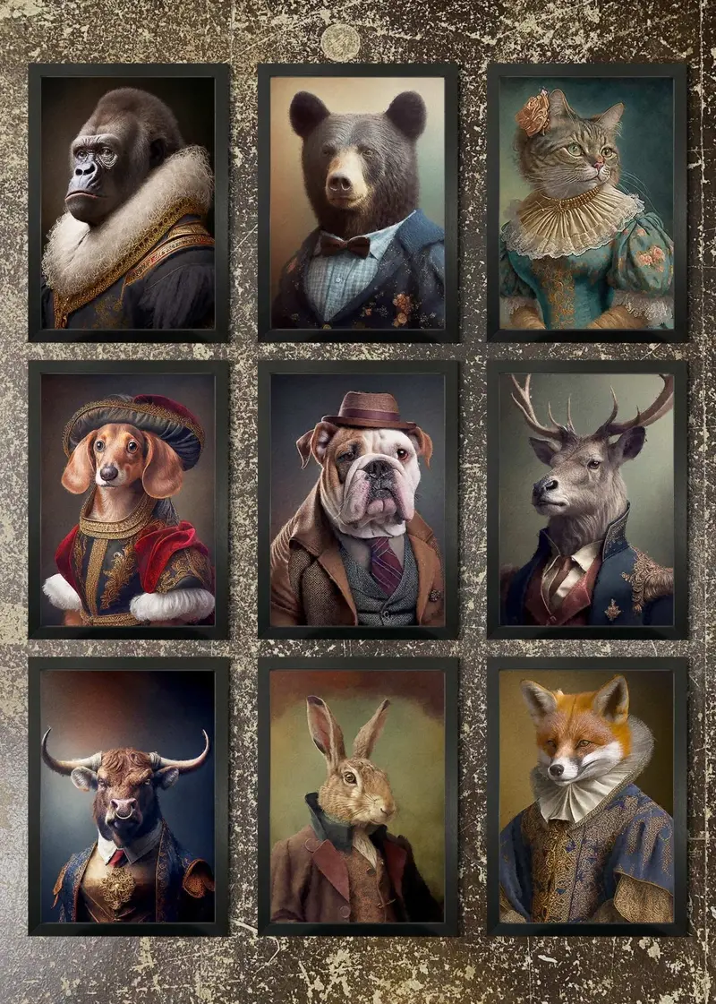 9-Print Animal Head Portrait Art Set – Wildlife Wall Decor 1