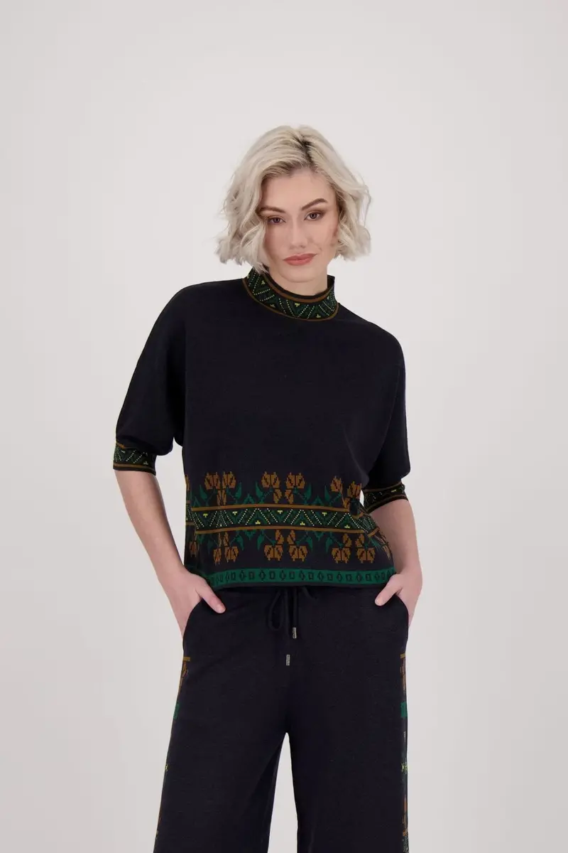 Aztec-Patterned Mock Neck Pullover 1