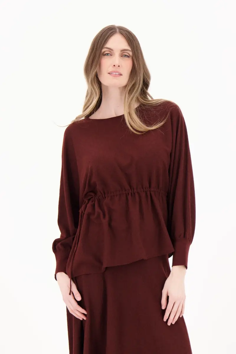 Batwing-Sleeve Knit Top With Waist-Tie Detail 1
