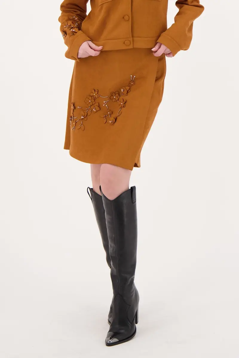 Beaded Floral Appliqué Skort – Faux Suede Material 1