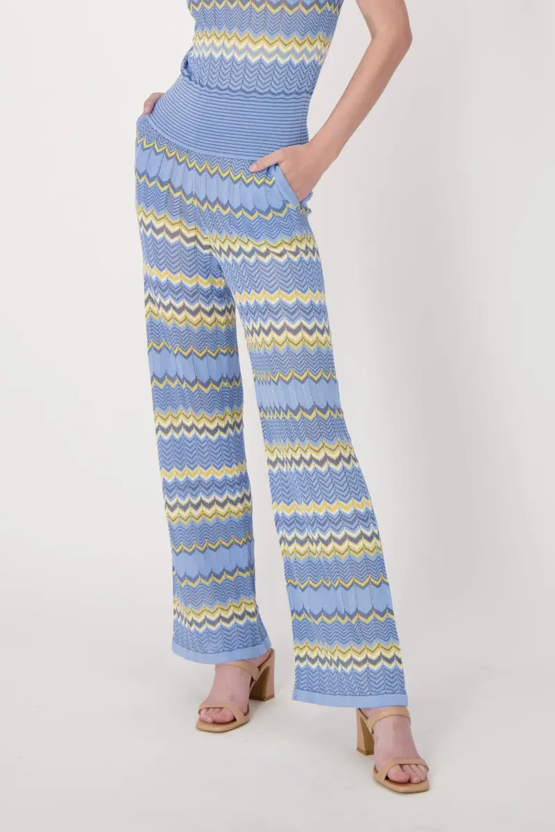 Blue Chevron Knit Pant In Mixed-Yarn Texture 1