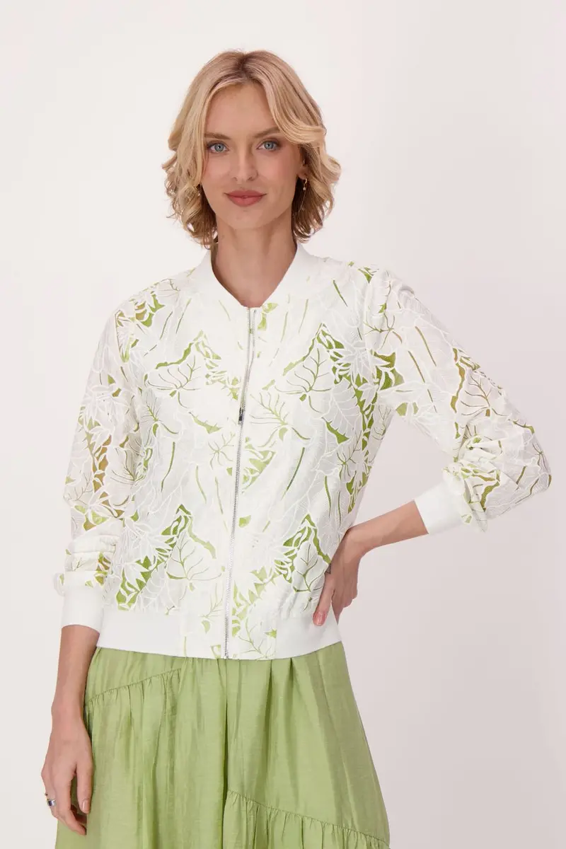 Floral Cutwork-Embellished Bomber Jacket 1