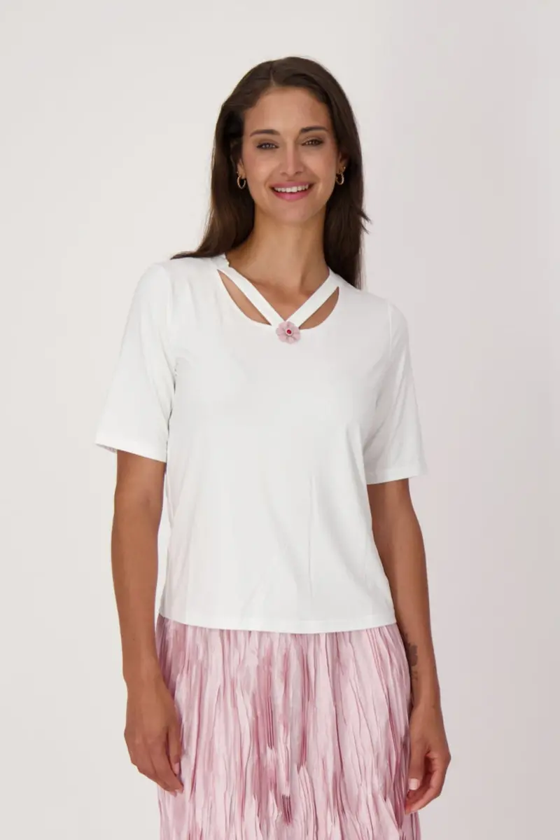 Floral Motif V-Neck Cotton Tee 1