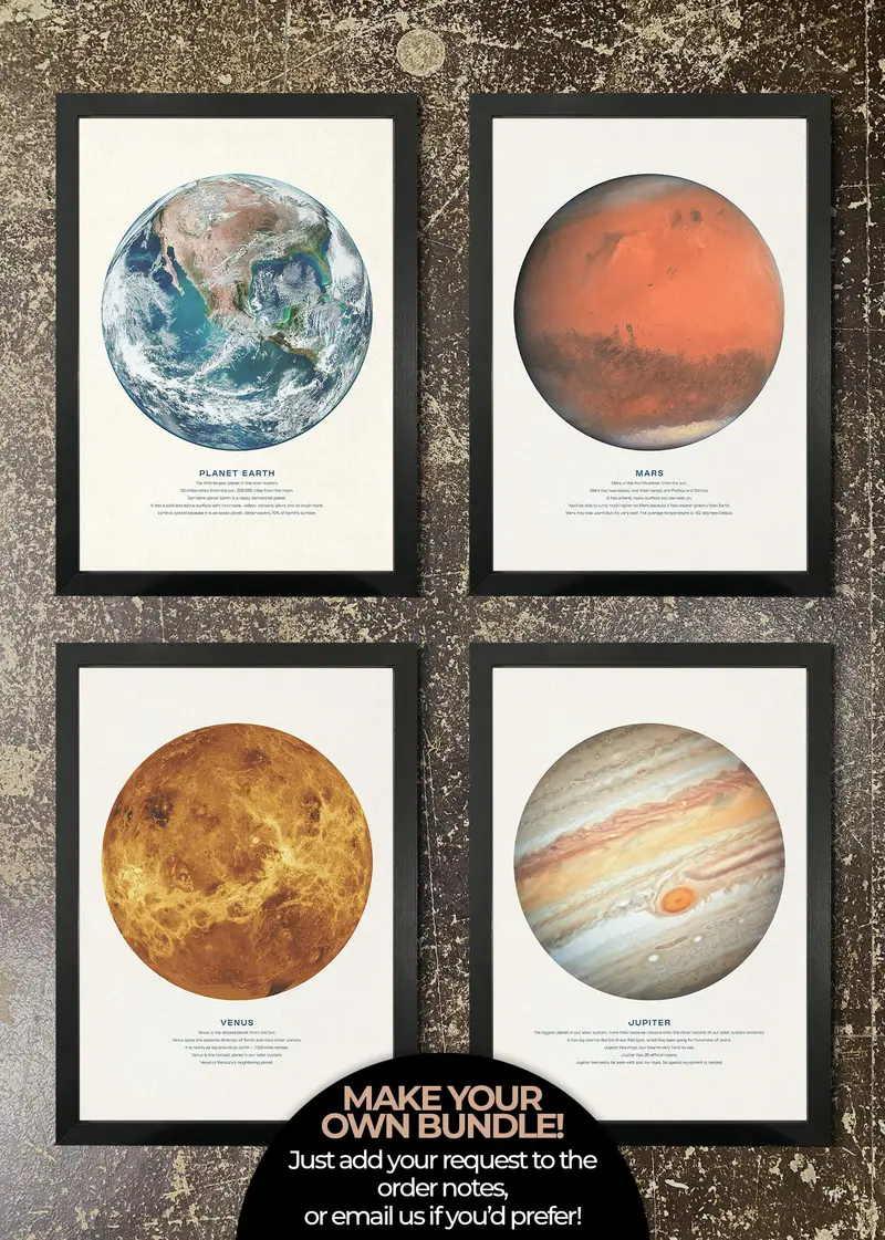 Four-Print Space And Planet Illustration Set With Frames 1