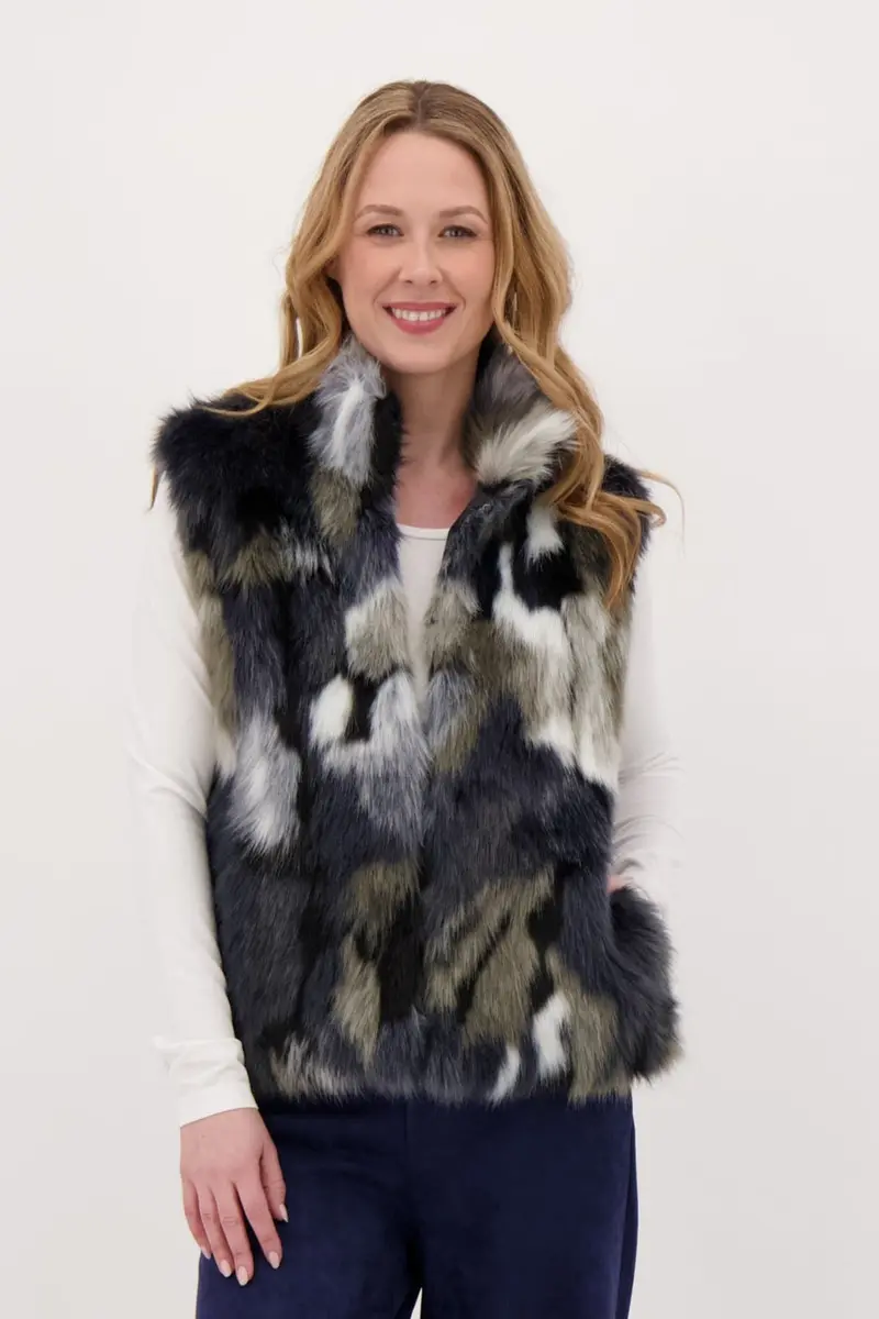 Multicolored Faux Fur Sleeveless Vest 1