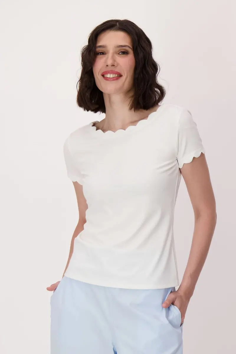 Scallop-Edged Cotton Crewneck T-Shirt 1